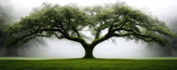 Solitary Tree in a Misty Meadow
