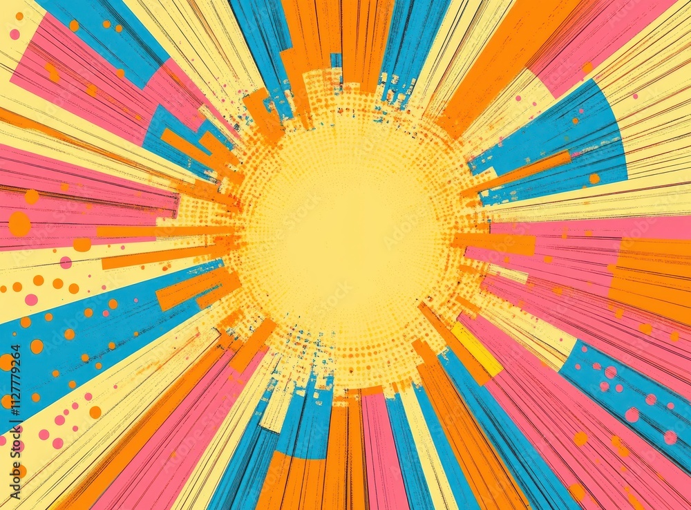 Aufkleber Dynamic Colorful Circular Pop Art Background with Dramatic Lighting and Sharp Shadows