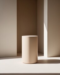 Simple and Elegant Product Display with Beige Cylinder and Sunlight