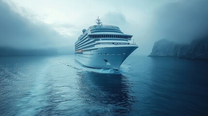 Cruise Ship Sailing Through Mist