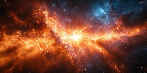Naklejka premium Cosmic Nebula - A Fiery Burst of Color in the Vastness of Space