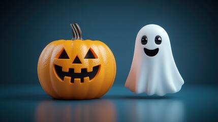 Happy Halloween with a Jack-o'-Lantern and a Friendly Ghost