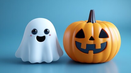 Cute Halloween Ghost and Pumpkin
