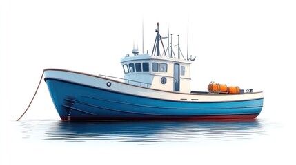 Blue Fishing Boat on a Calm Sea