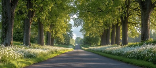 Sunlit Roadway through a Canopy of Trees
