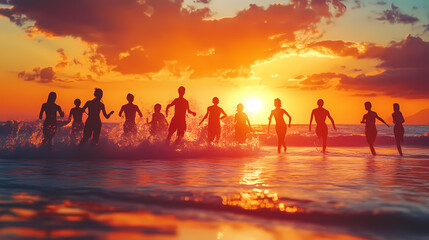 Celebration of freedom and joy in the vibrant sunset. Ebullience. Illustration