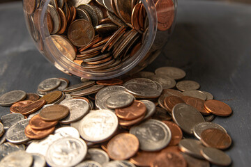 Coins in a jar and money savings for the future