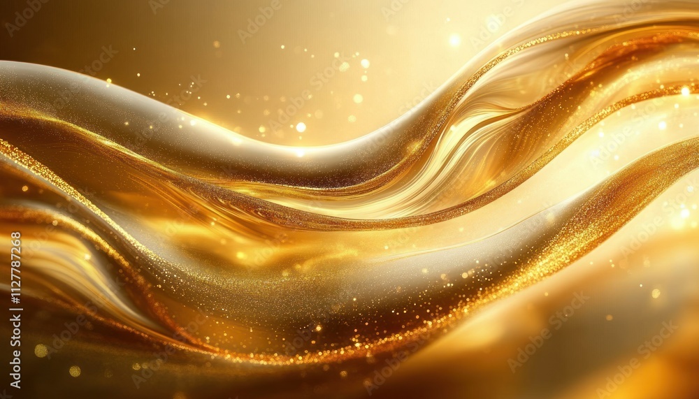 Poster golden fluid waves illuminated by soft light in abstract minimalist design