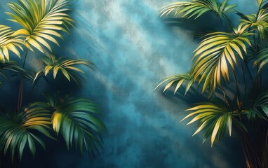Palm Leaf Shadows on Soft Blue Background Minimalist Design for Summer Product Presentation