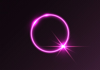 Pink light flare, glowing shiny sparkle, lens flare effect, bright glimmering glare. Vector illustration.