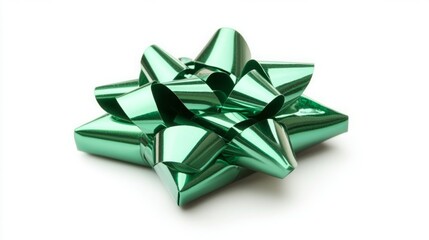 A shiny green gift bow on a white background. Perfect for adding a festive touch to your projects.