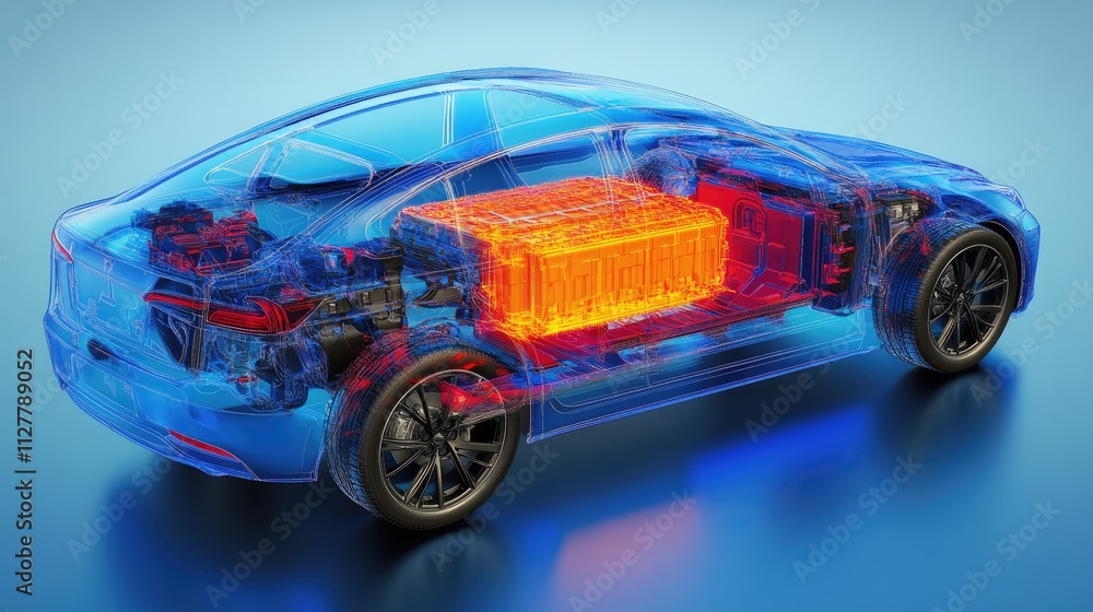 Aufkleber a 3d rendering of cae simulations showing the thermal management system of electric vehicle batterie