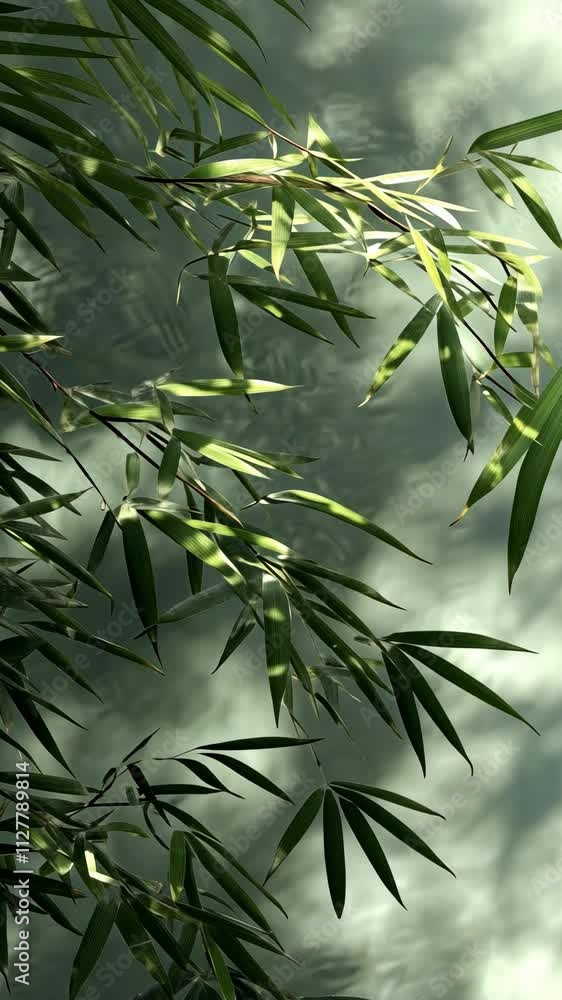 Poster lush green bamboo leaves with blurred background create a serene and tranquil atmosphere in a natura