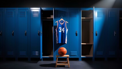 Blue Basketball locker room with blue jersey