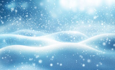 Serene Winter Landscape Soft Bokeh Ethereal Light Snowflakes Pastel Blue Minimalist Composition