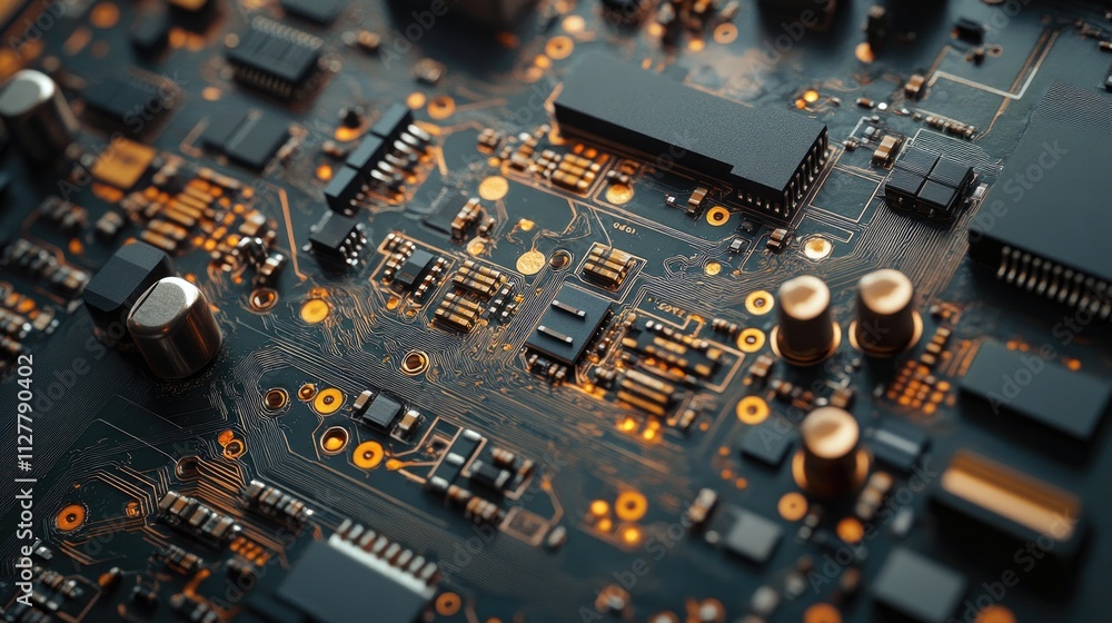 Aufkleber A close-up of a semiconductor microchip with intricate circuits and technology details, showcasing advancements in electronics and computer engineering.