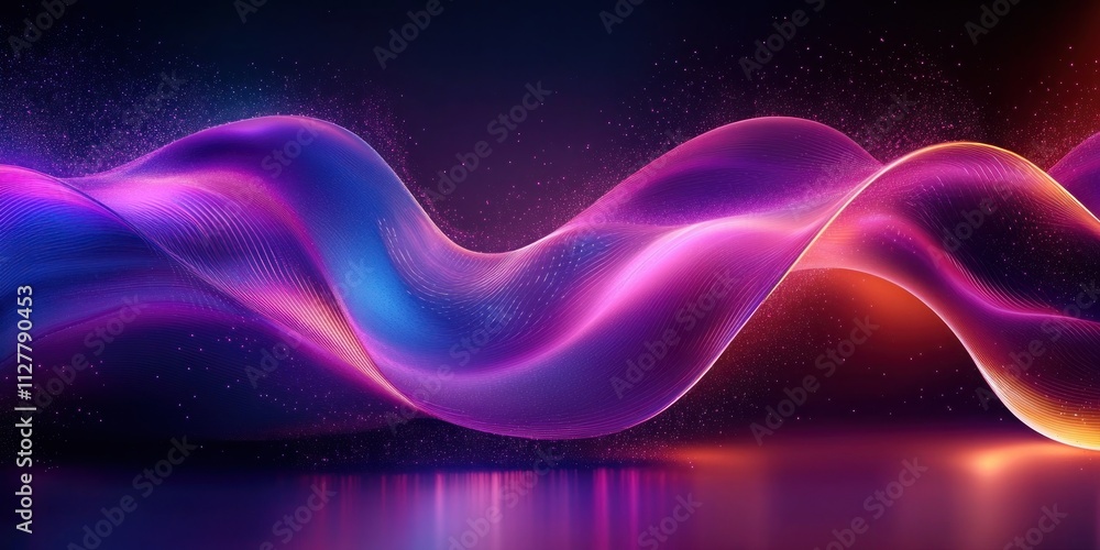 Poster neon wave pattern background in purple and blue with abstract flowing lines