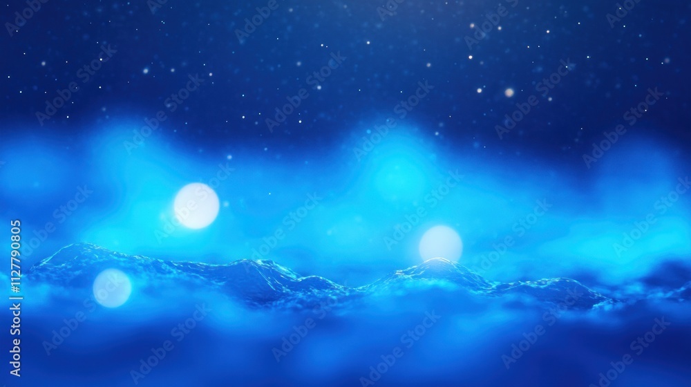 Poster blue ocean abstract background with soft bokeh lights and gradient watercolor effects
