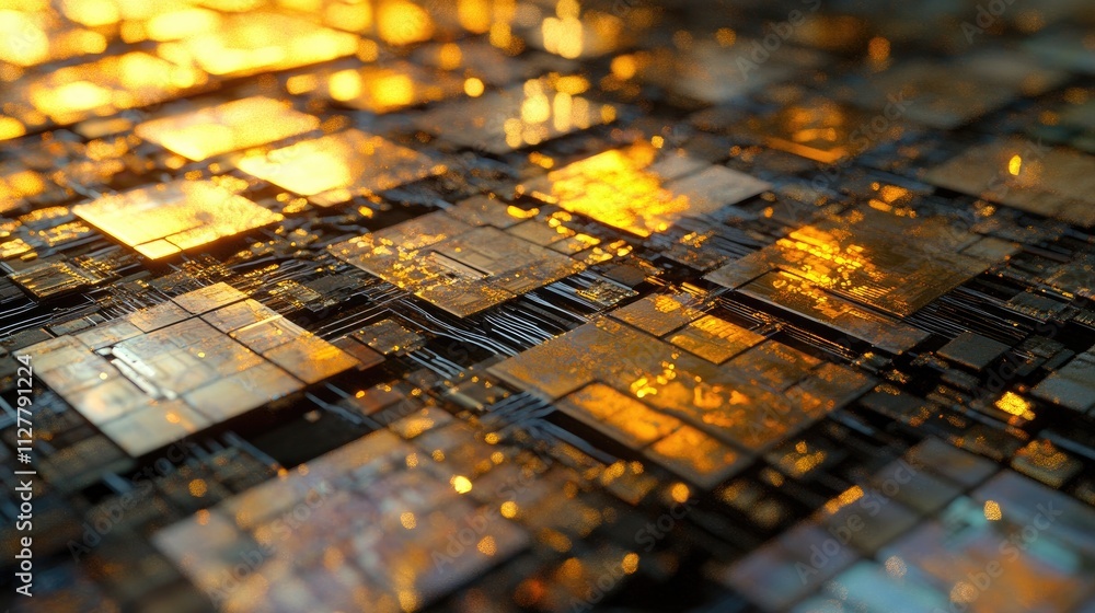 Aufkleber A creative close-up shot of a microchip, showcasing its complex structure and small-scale technology, representing the future of electronics and computing.