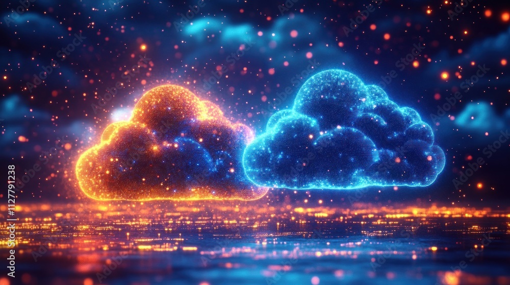 Aufkleber Futuristic Digital Landscape of Cloud Migration and Network Integration with Data Points and Connections