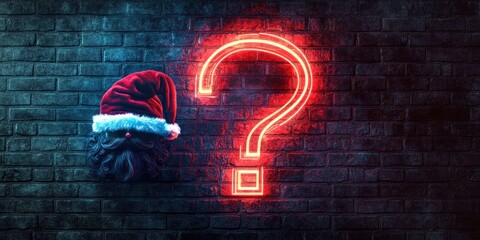 Christmas Quiz Neon Frame on Brick Wall for New Year Celebration