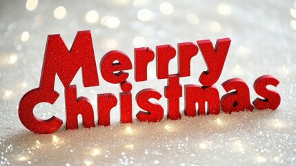 Red Glitter Merry Christmas Letters On Sparkle Background