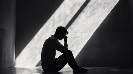 Silhouette of a Depressed Addict Sitting Alone by Concrete Wall Struggling with Alcohol and Drug Addiction Mental Health Loneliness