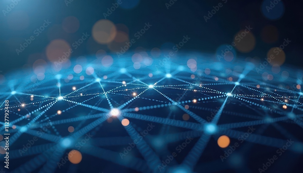 Poster abstract tech network graphic shows connections between dots, lines. global digital tech concept. in