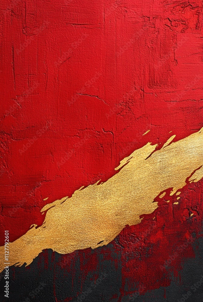 Poster textured red canvas with dynamic gold splash modern abstract art