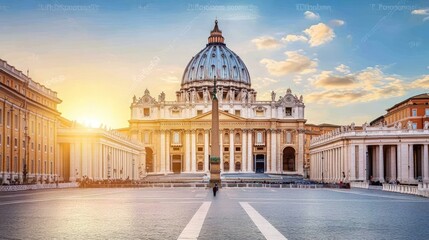 St. Peter's Basilica, sunlit plaza, Vatican City.