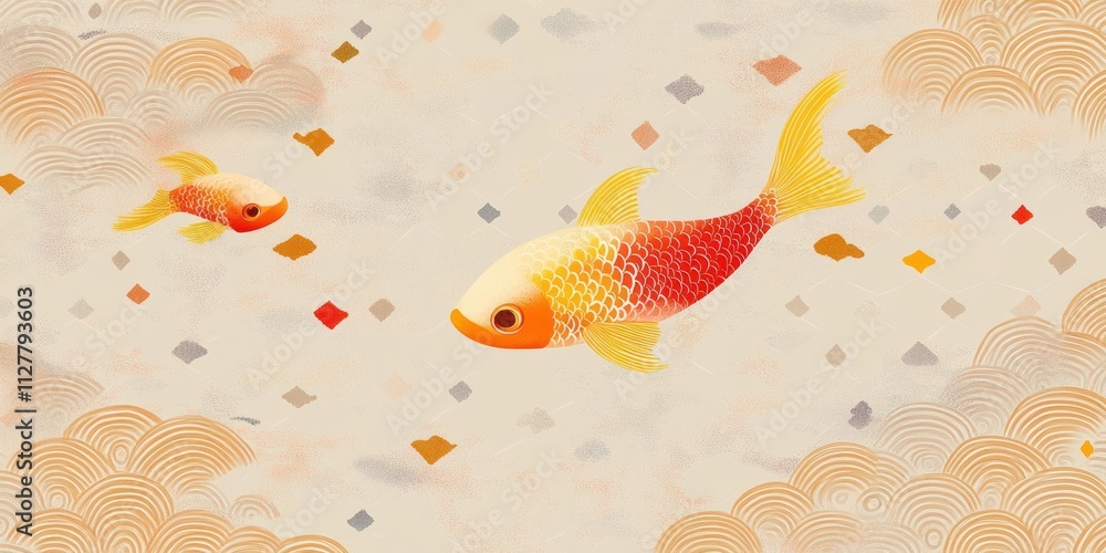 Aufkleber abstract fish shapes minimalistic design with bright colors and geometric patterns