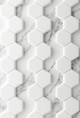 Naklejka premium Sophisticated Minimalist Wall Design Featuring Hexagonal Marble Tiles with Subtle Veining in Luxurious White and Grey Shades