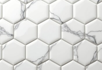 Fototapeta premium Stunning Geometric Hexagonal Tile Patterns: White and Grey Marble-Like Textures Perfect for Upscale Bathroom Interiors