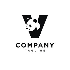  Letter V Panda Logo Icon Vector 