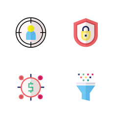 Marketer financial money business flat icons set isolated vector illustration