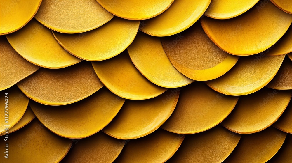 Poster a close-up of textured golden scales, creating a vibrant and dynamic pattern of overlapping shapes.