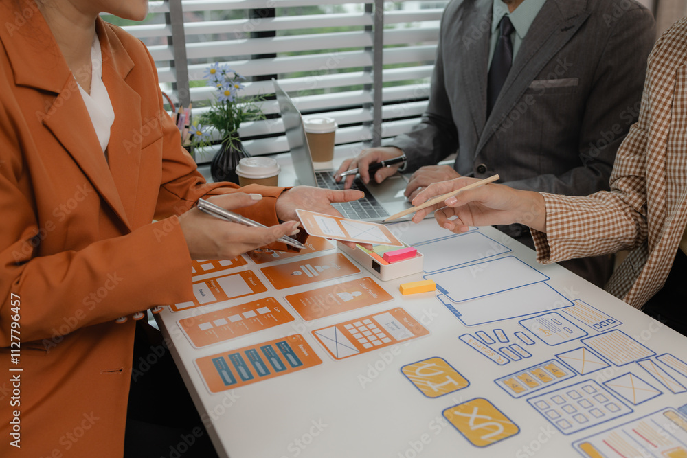 Aufkleber process of creating an interface for a mobile app, user interface and experience concept, ux, ui, ux