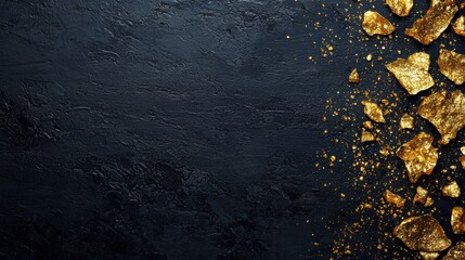 Shimmering gold flakes on a textured black background