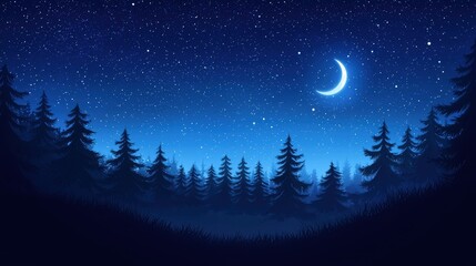 Fototapeta premium Serene night sky over a tranquil forest landscape