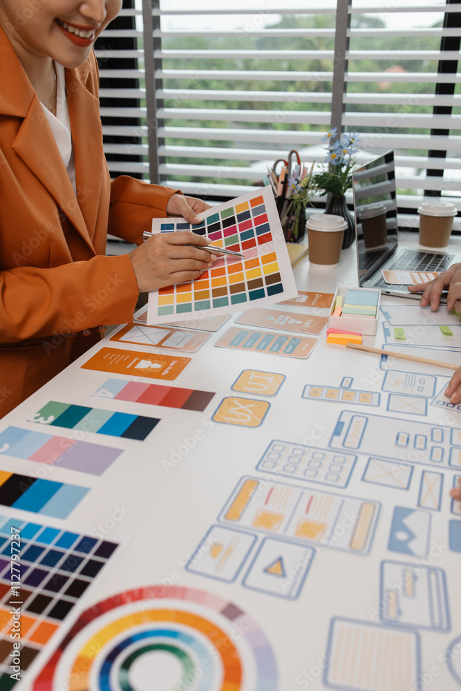 Poster process of creating an interface for a mobile app, user interface and experience concept, ux, ui, ux