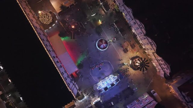 Christmas fair Opole drone shot