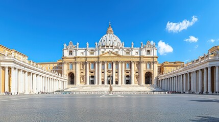 Obraz premium St. Peter's Basilica, colonnades, vast plaza, sunny day.