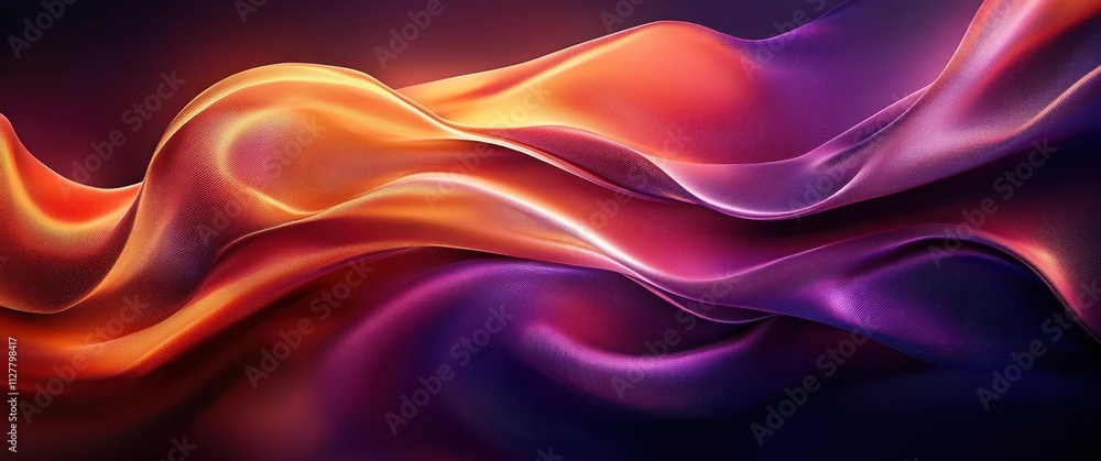 Poster purple and orange abstract expressionism fabric design with dynamic waves and soft backlighting