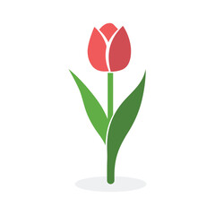 Tulip coloring icon silhouette with stem and leaves on a white background.