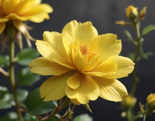 Obraz premium Intense close-up of wild rose displaying bright yellow filaments in macro detail, blooming, nature, petals