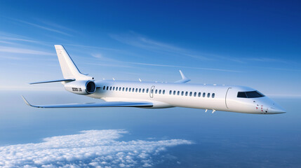 Fototapeta premium Aircraft ascending through the sky, symbolizing ambition and reaching new heights in personal and professional endeavors.