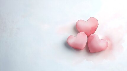 Fototapeta premium Cherishing sweetness three heart-shaped candies in a minimalist white aesthetic