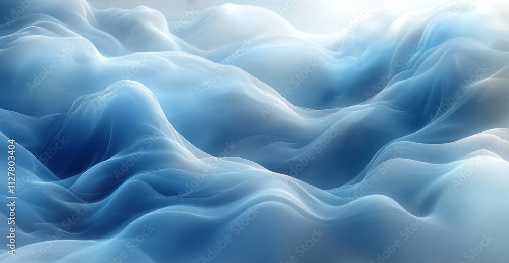 Poster tranquil abstract minimalist design with soft curves and flowing lines in light blue and white