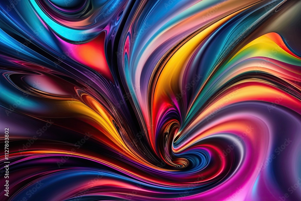 Poster vibrant distorted abstract formation with evolving colors and three-dimensional design