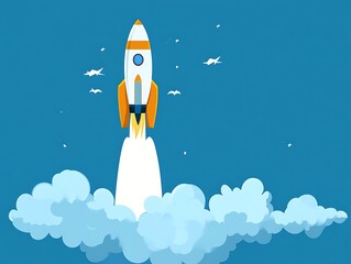 Fototapeta premium Rocket Launching Through Clouds Into Space